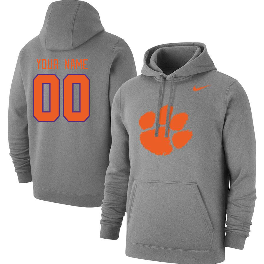 Custom Clemson Tigers Name And Number College Hoodie-Gray